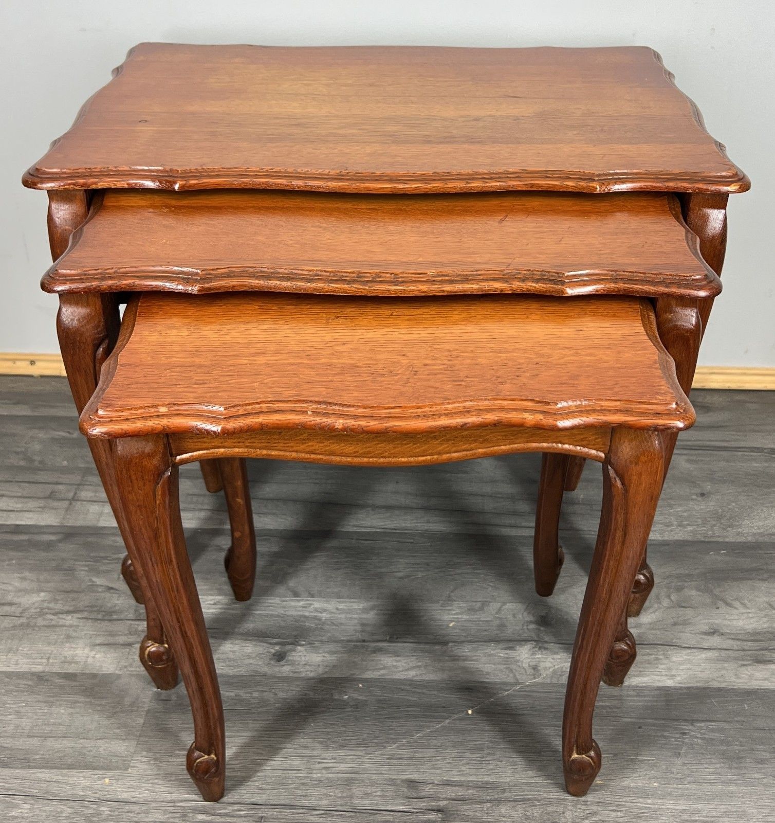 Vintage French Louis XIV Oak Set Of Three Nested Carved Tables Lot 4426 photo furniture