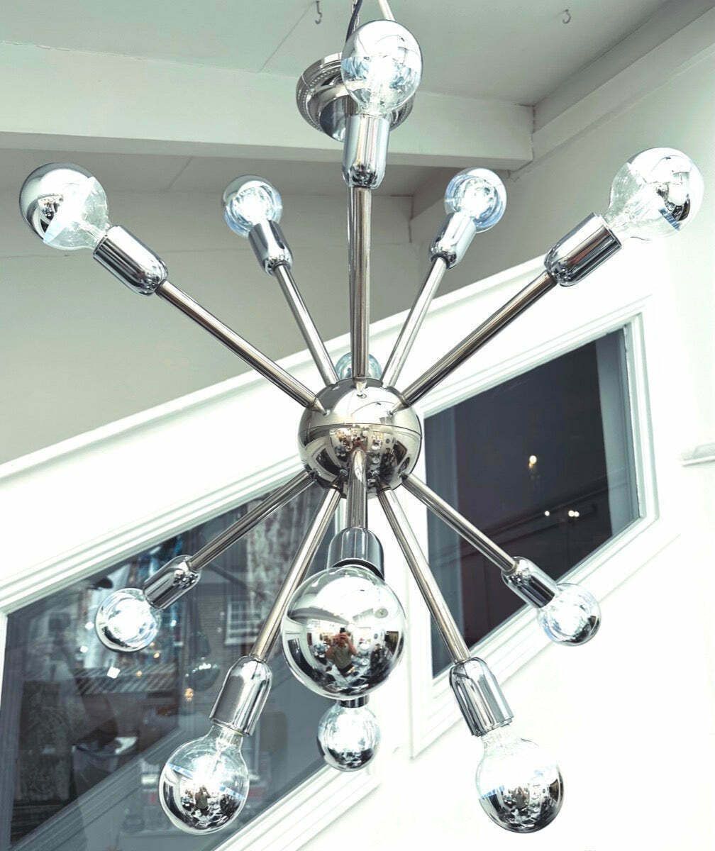 1970s Space Age Chrome 11 Arm Sputnik Ceiling Light photo Lighting