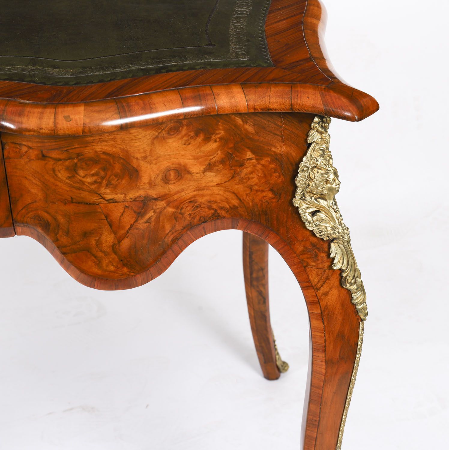Antique French Burr Walnut Writing Desk Bureau Plat C.1870  114x65cm photo for sale