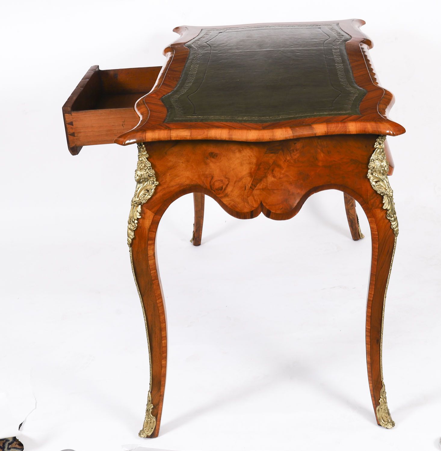 Furniture Antique French Burr Walnut Writing Desk Bureau Plat C.1870  114x65cm photo