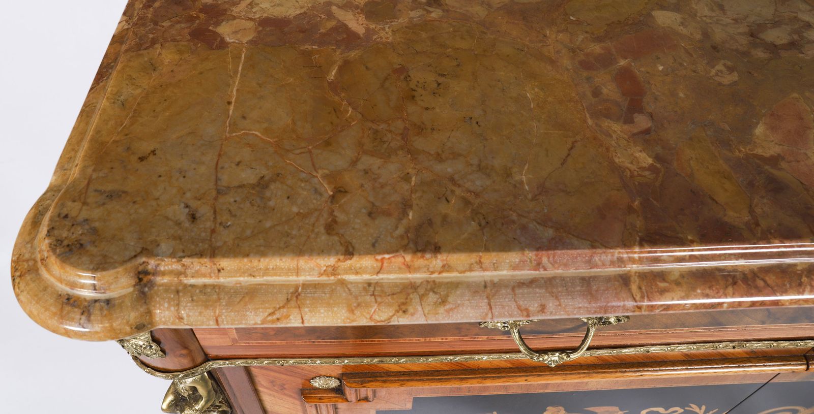 3250.0 Antique French Floral Marquetry Marble Topped Side Cabinet Circa 1900 photo