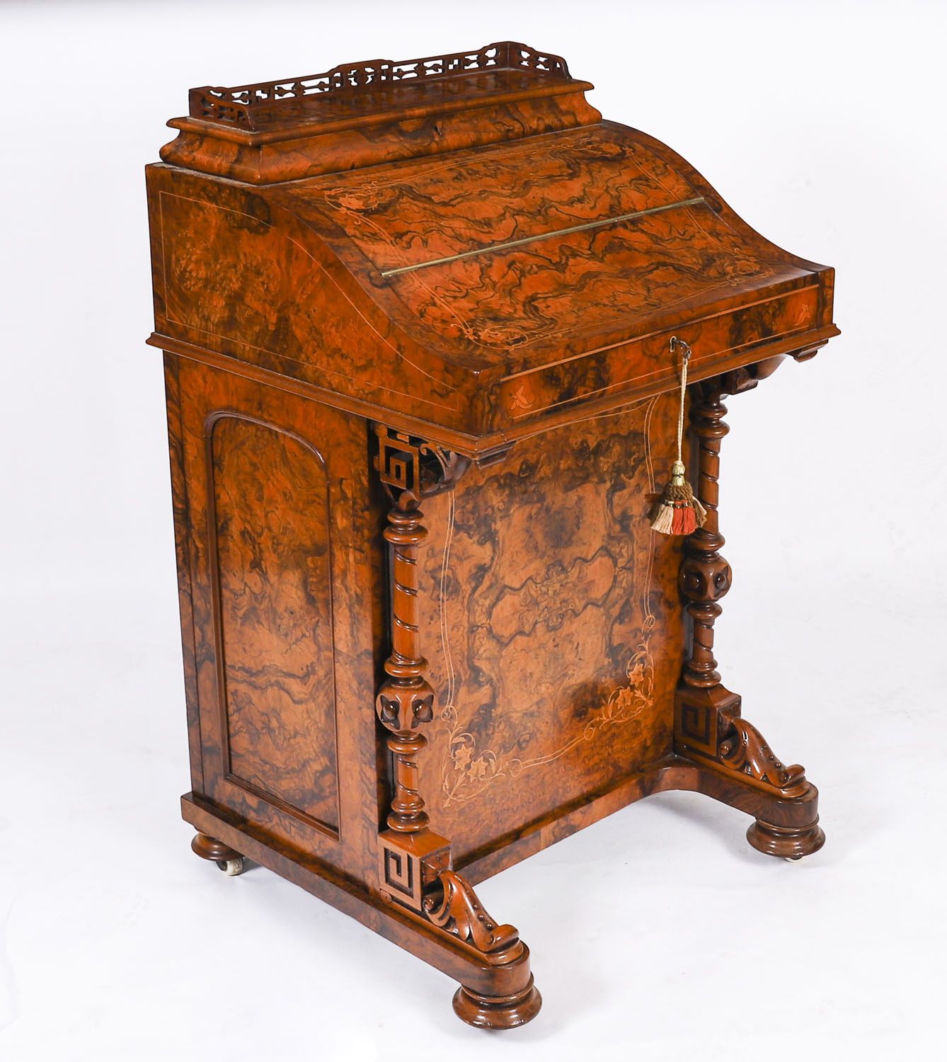 Victorian Burr Walnut & Inlaid Davenport Desk C.1860 19t Century