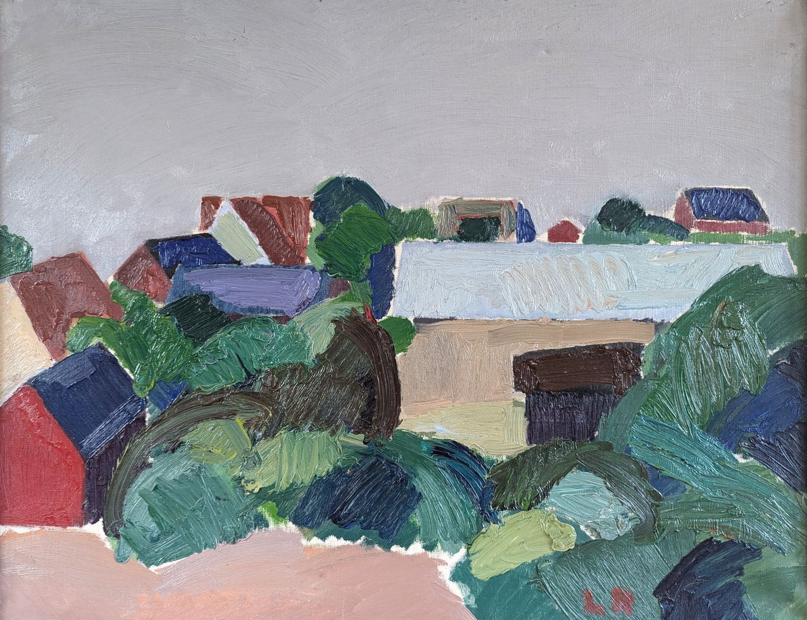 Art Oil Painting Hillside Houses, Modernist photo