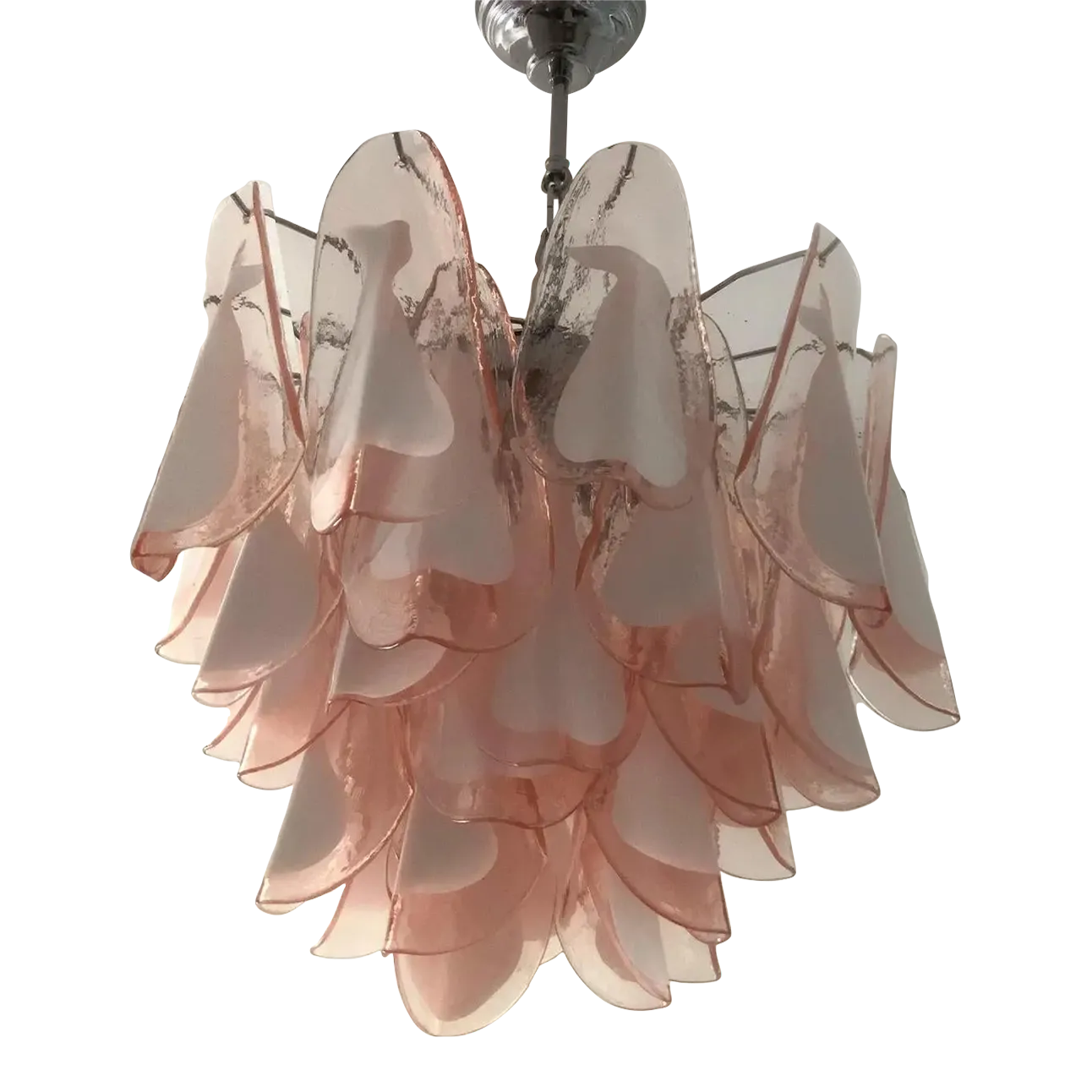 Italian Murano Glass Style Chandelier In Pink And White Color