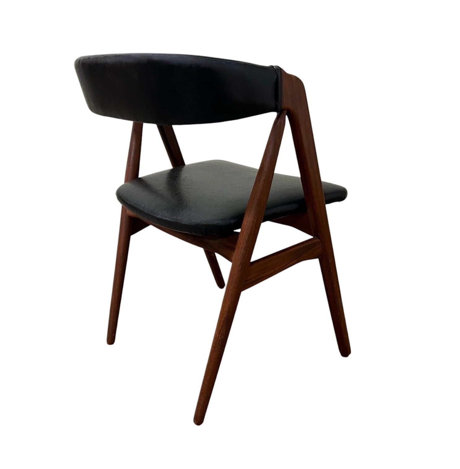 Danish Thomas Harlev Model 205 For Farstrup Teak And Black Vinyl Dining Desk Chair Mid Century 1950s photo vinterior