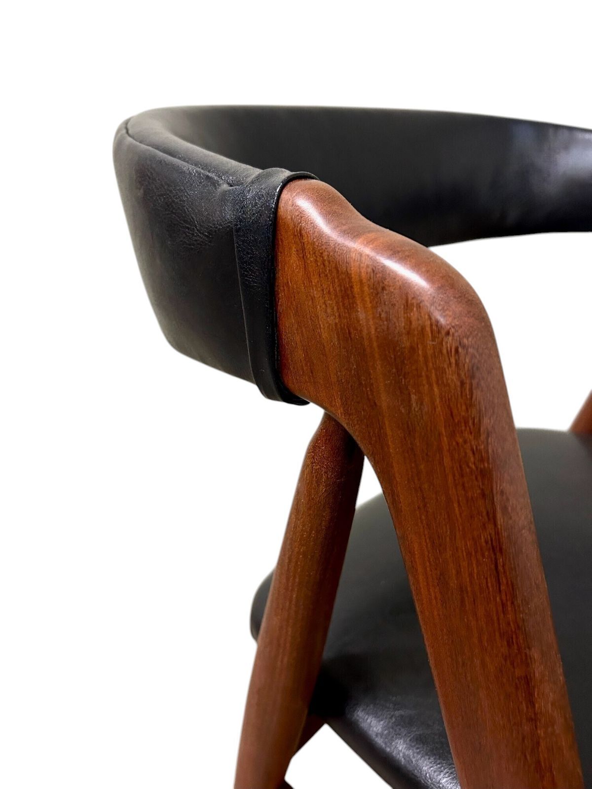 550.0 Danish Thomas Harlev Model 205 For Farstrup Teak And Black Vinyl Dining Desk Chair Mid Century 1950s photo