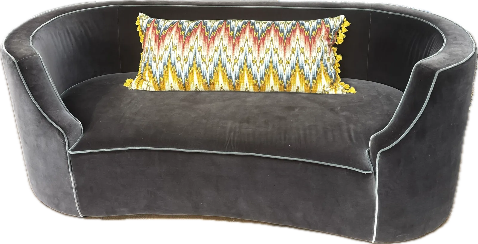 Oka Nell 2.5 Seater Sofa   Charcoal Velvet With Airforce Blue Trim photo furniture