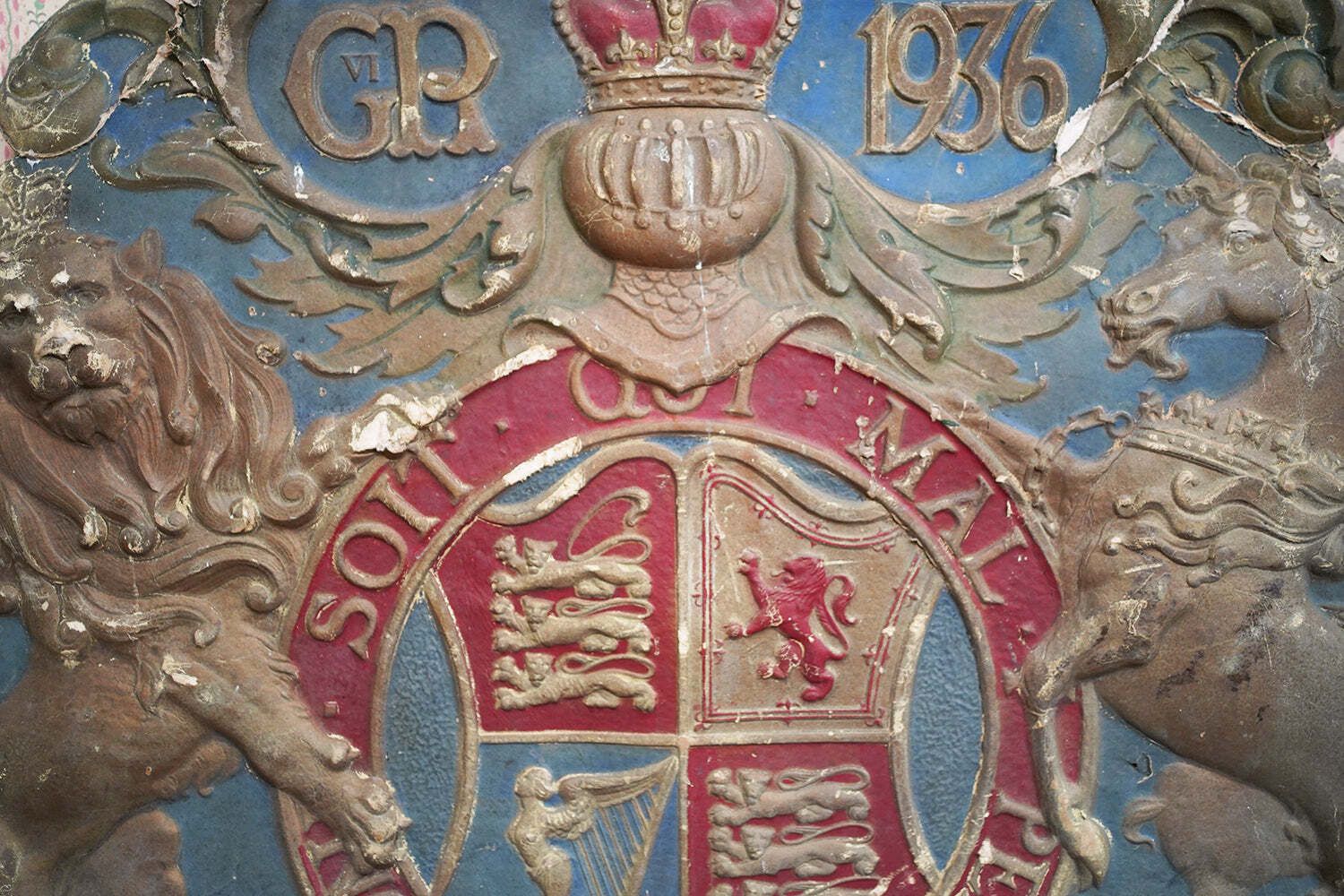 A George VI Polychrome Painted Card Coronation Coat Of Arms C.1936 photo for sale