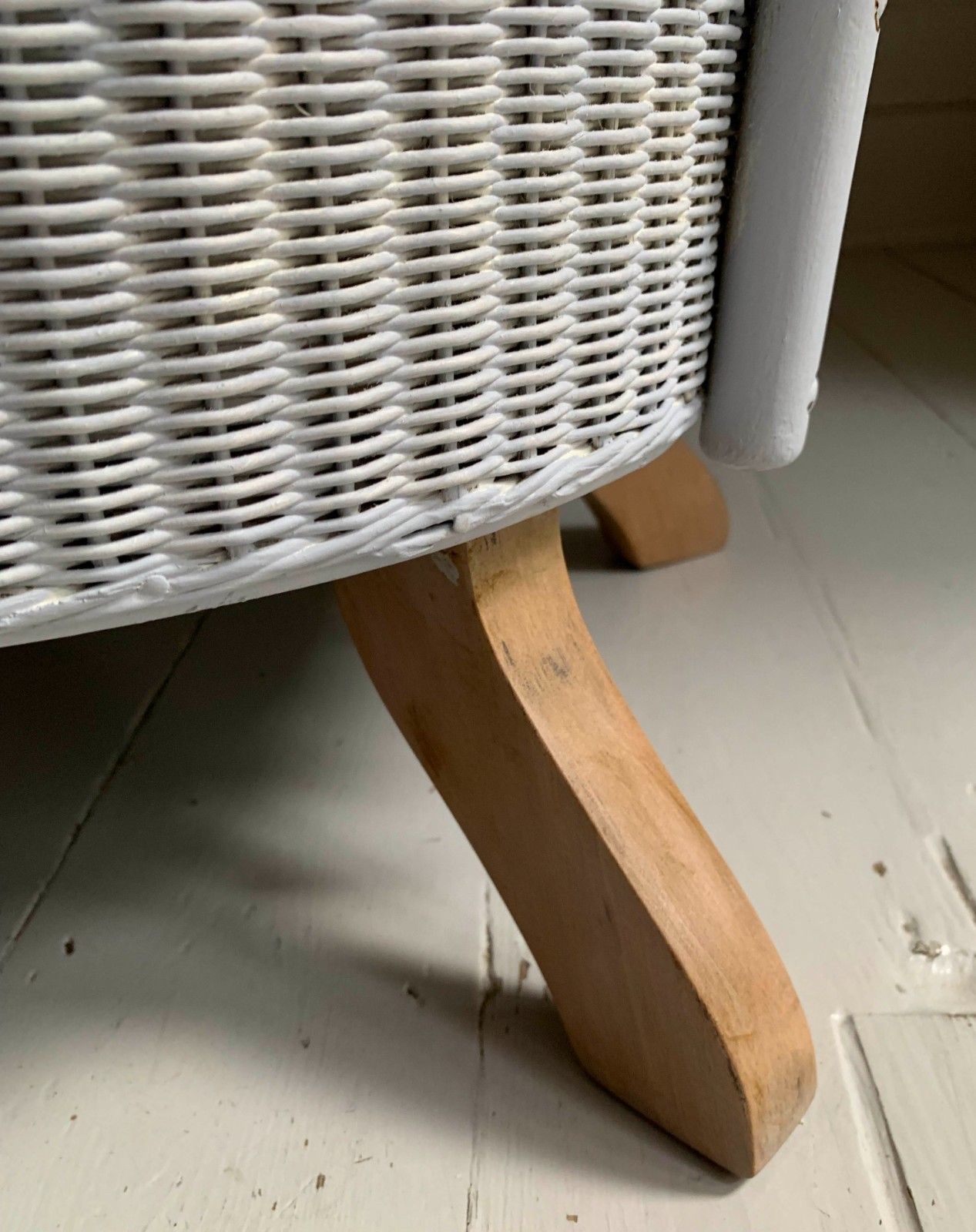 photo buy Vintage Lloyd Loom Style Wicker Bedroom Chair, Painted White Upholstered Cushion