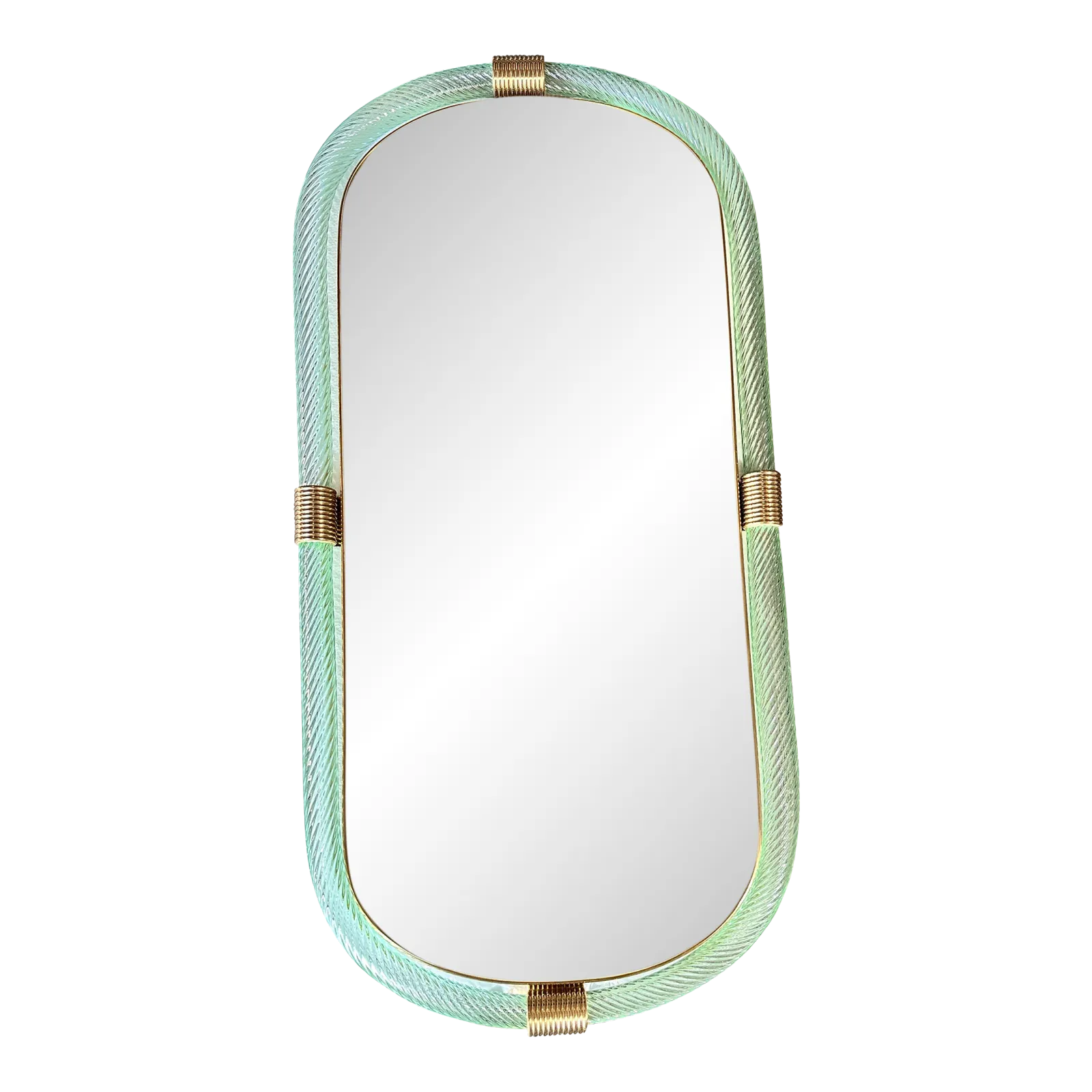 Luxury Italian Mirror In Green Wather “Torchon” Torciglione Murano Glass By Simoeng