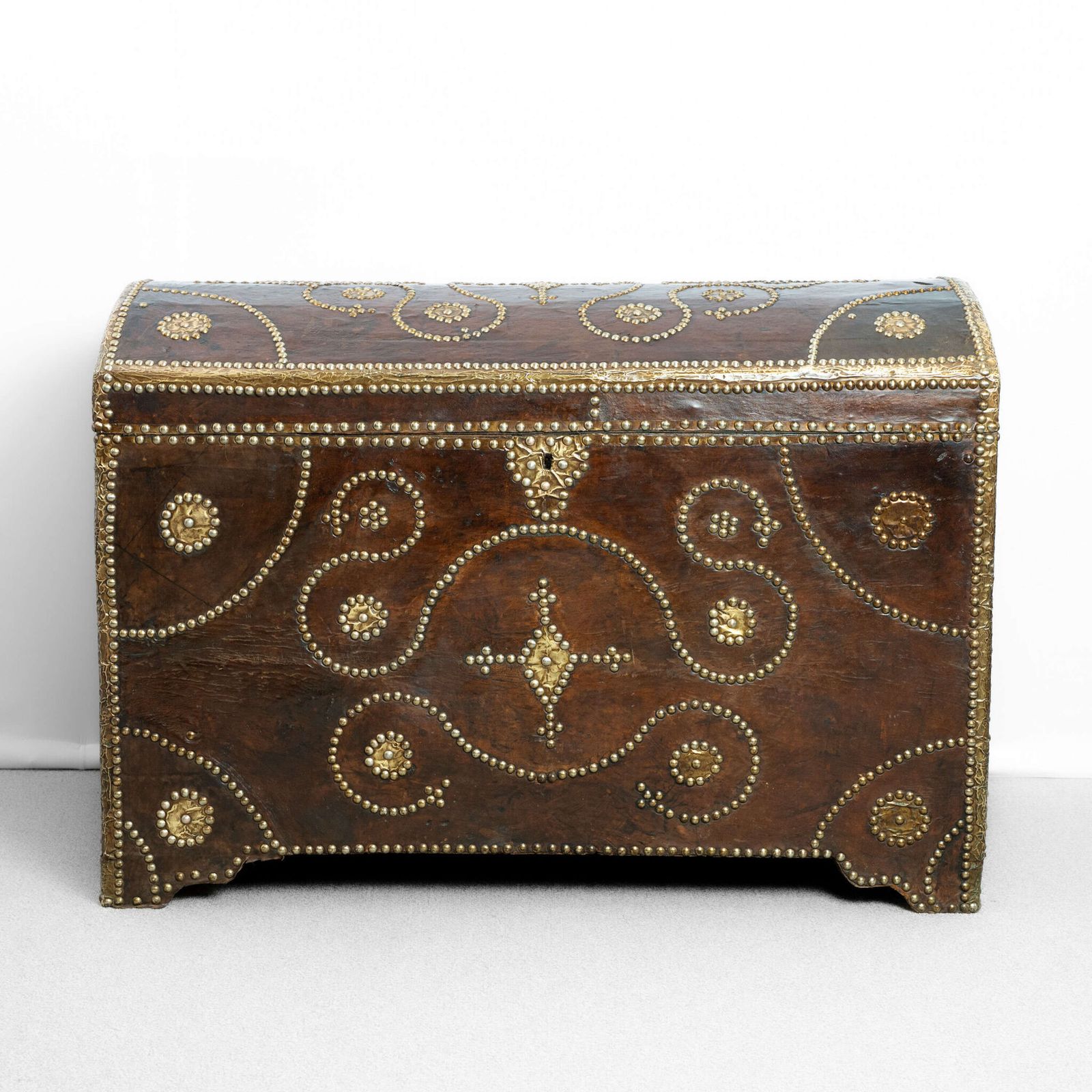 19th Century French Studded Leather Dome Top Chest