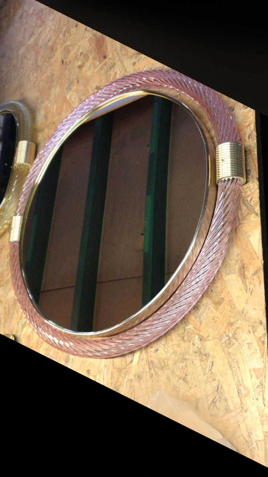 Mid Century Modern Round Torchon  Torciglione Murano Glass Mirror In Barovier Style photo Home Decor