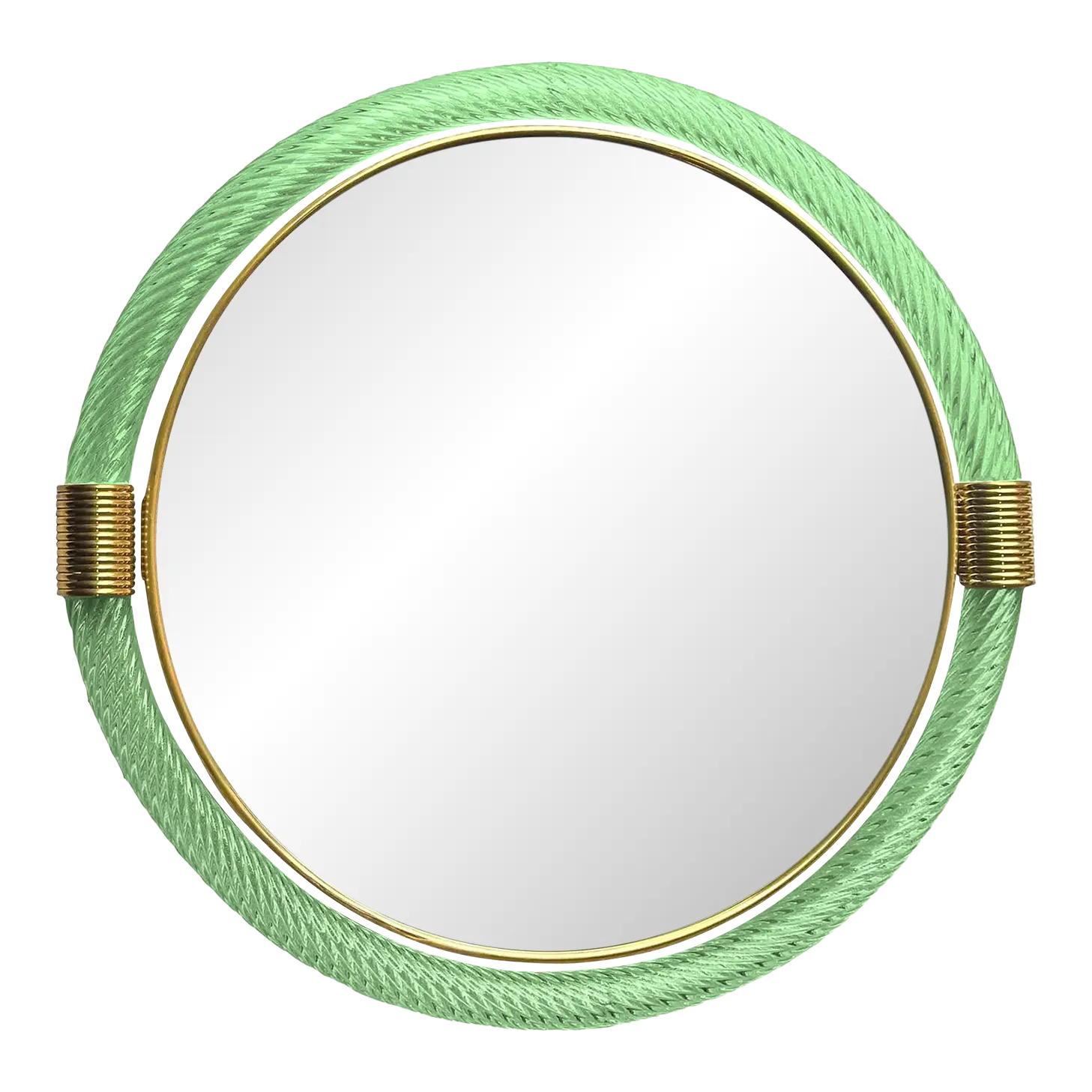 Venetian Round Green Wather ”Torgiglione Torchon” Murano Glass Wall Mirror