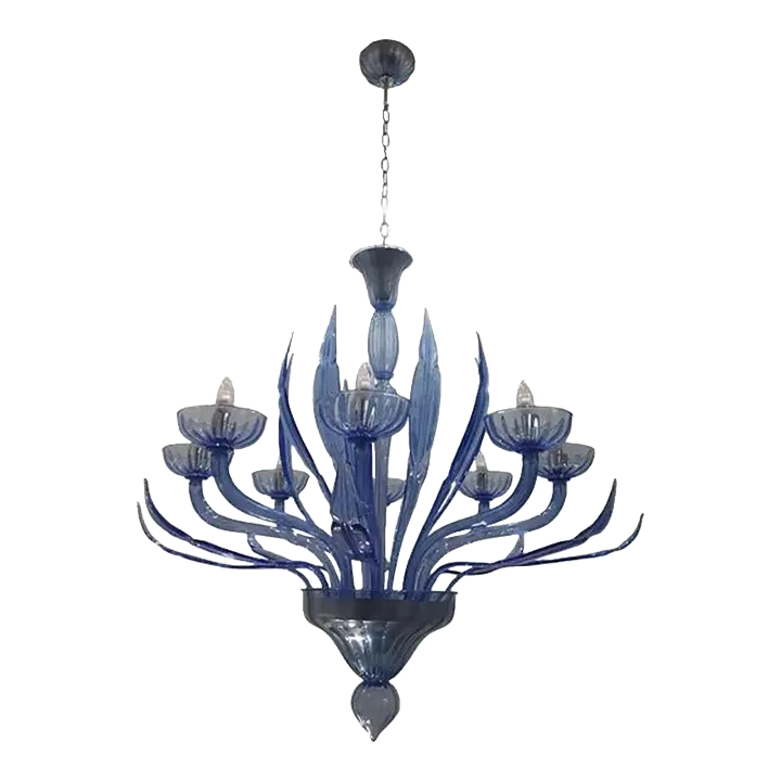 Murano Glass Bluino Italian Leaves Chandelier By Simoeng