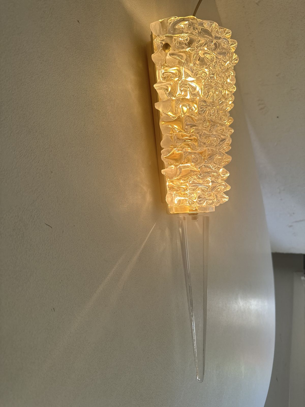 A Pair Barovier Style Art Deco Rostrato Clear Italian Murano Glass Wall Sconces photo vintage