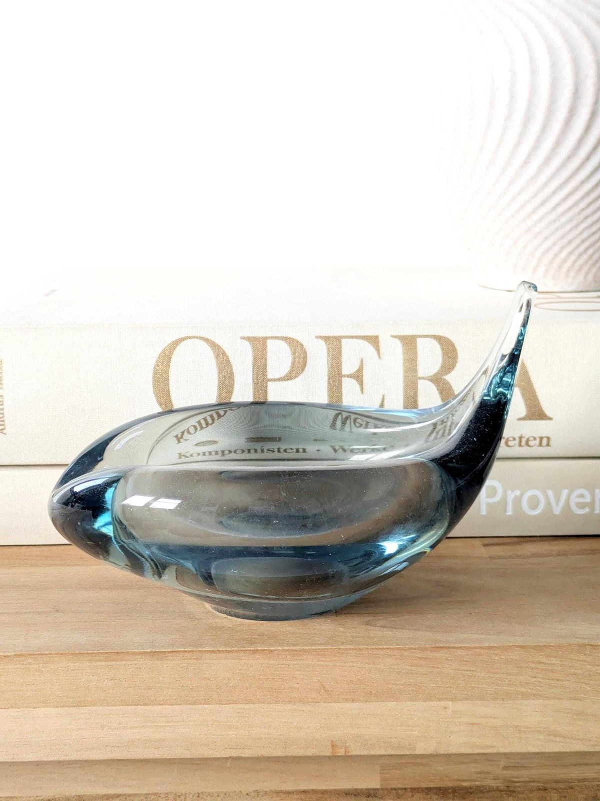 photo vinterior Midcentury Holmegaard Akva Glass Bowl By Per Lütken: Signed Danish Art Glass In Aqua Blue