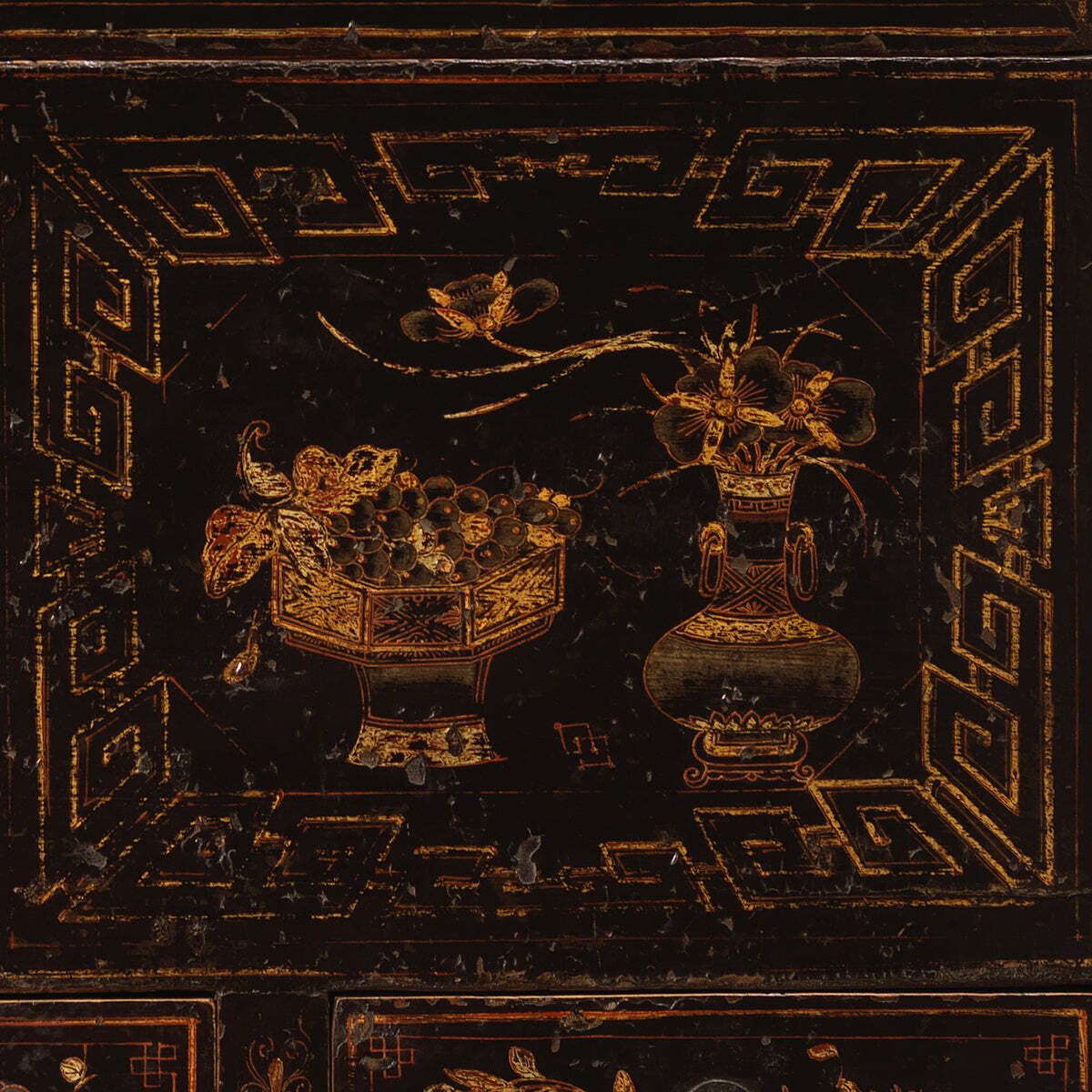 photo furniture Black Lacquer Gold Painted Shanxi Cabinet