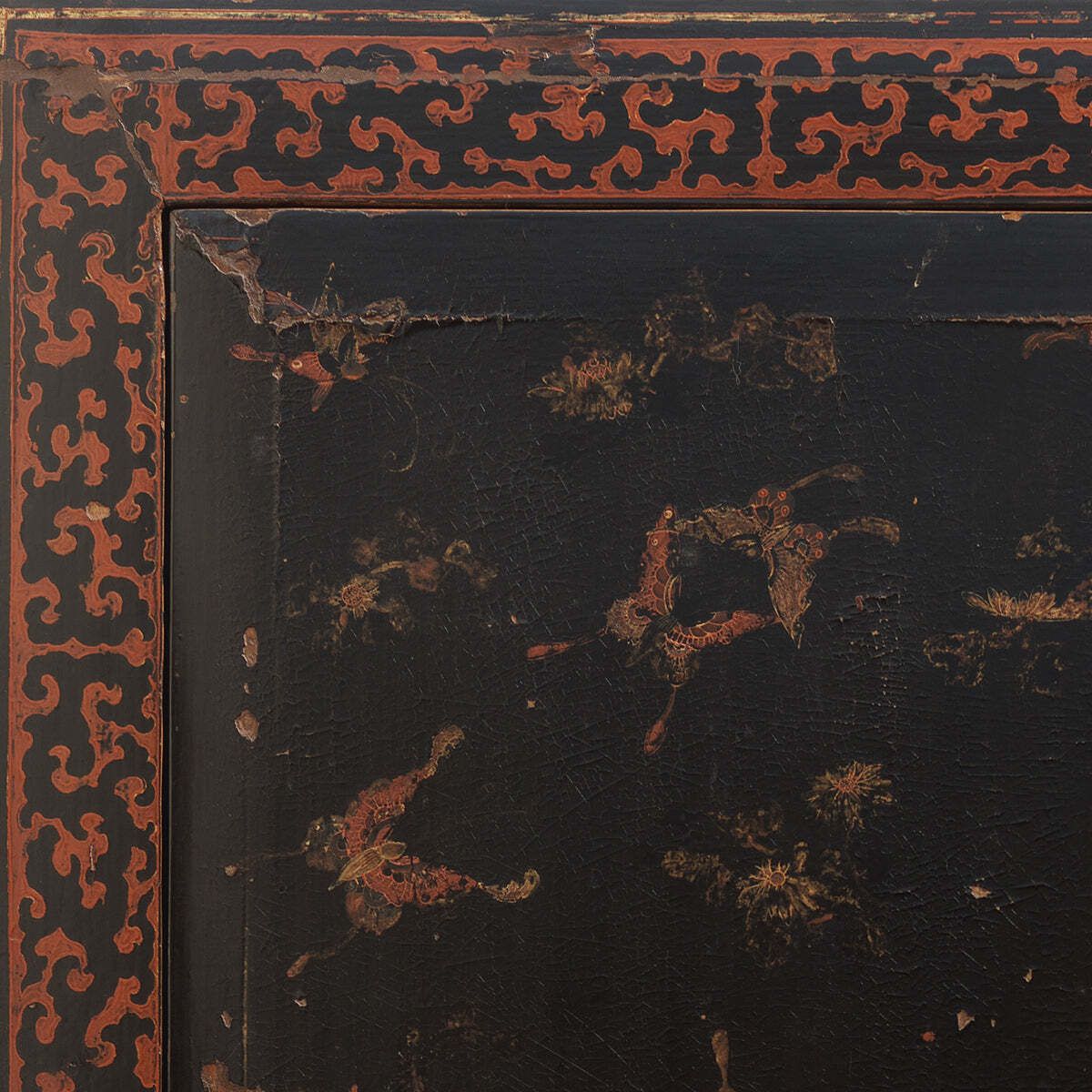 Black Lacquer Shanxi Cabinet With Butterflies photo vintage