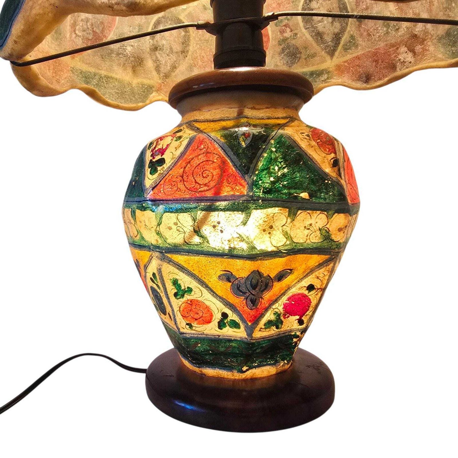 photo for sale Delightful Vintage Retro Camel Skin Hand Painted Lamp