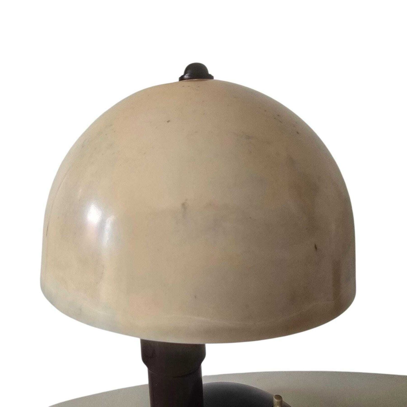 Vintage Zeldzame Bakelieten Paddenstoellamp, Art Deco Stijl, Bruine Voet Met Gemarmerde Bakelieten Kap – Prijs Is Per Lamp photo vinterior