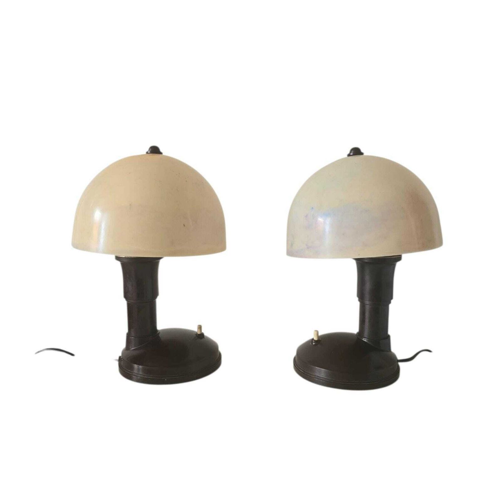 photo buy Vintage Zeldzame Bakelieten Paddenstoellamp, Art Deco Stijl, Bruine Voet Met Gemarmerde Bakelieten Kap – Prijs Is Per Lamp