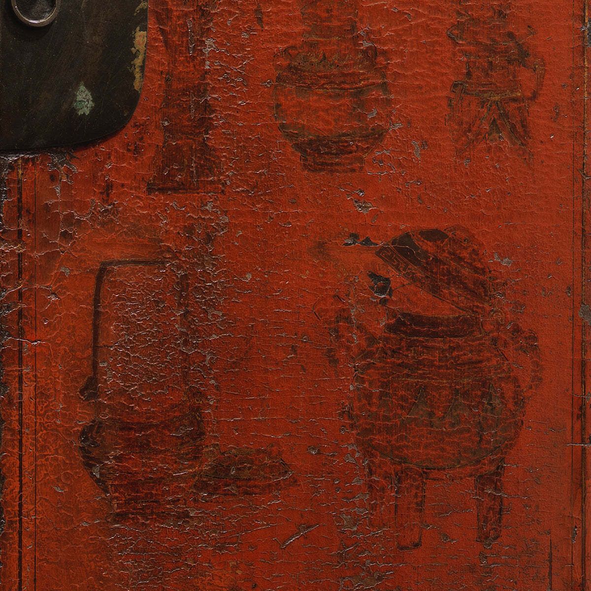 Large Red And Gold Armoire With Curios photo vintage