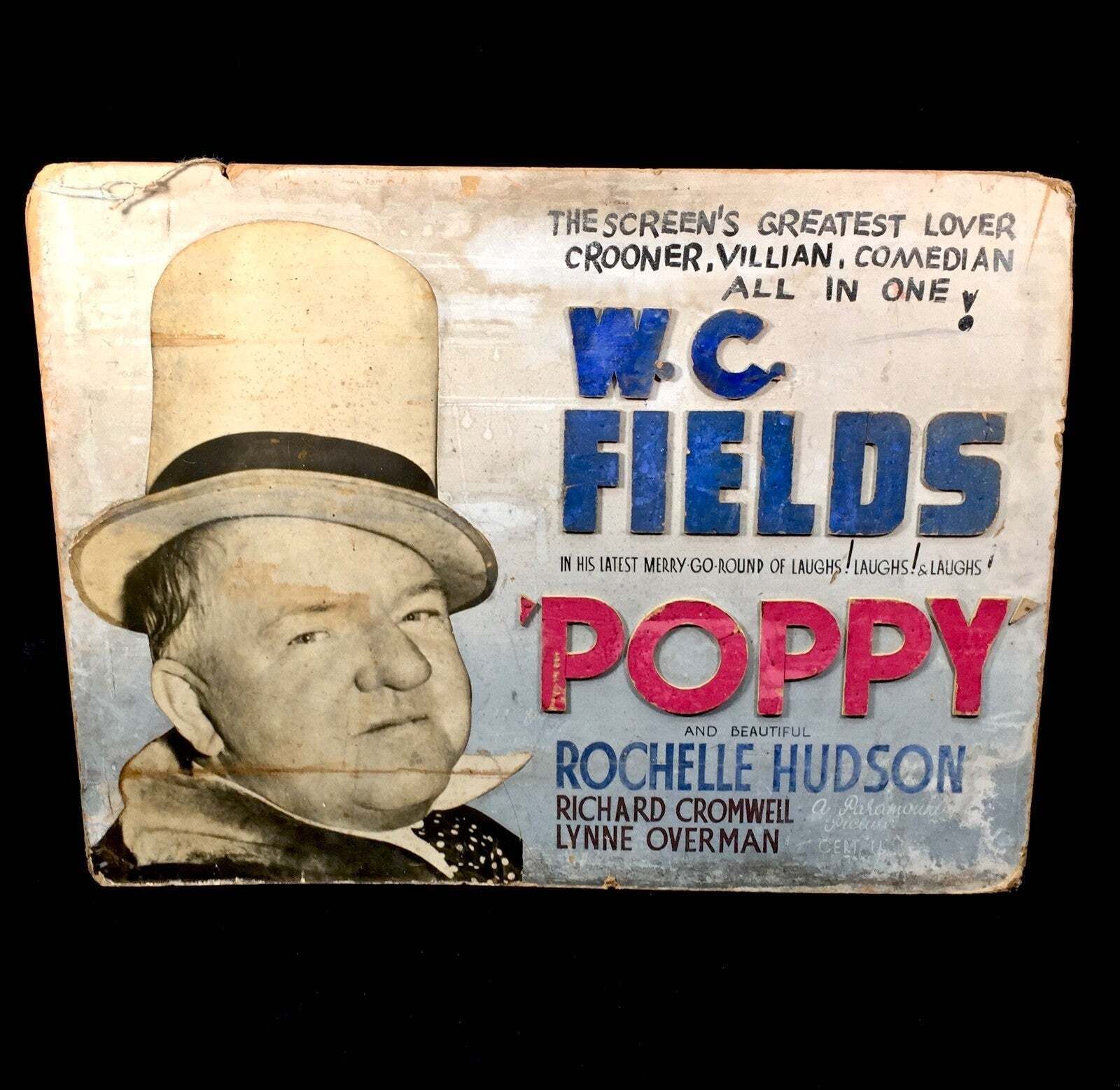 Antique Advertising Film Poster Sign / Movie Showcard W.C. Fields Poppy C.1936 photo buy