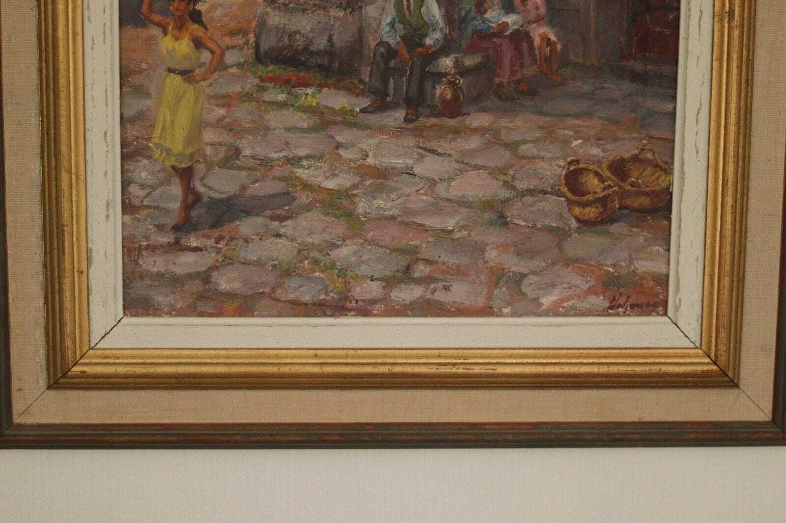 Original Swedish Oil On Canvas – “People In Village” By Pontus Viljanen – Signed & Framed – 55 × 64 Cm (21.7" × 25.2") photo Art