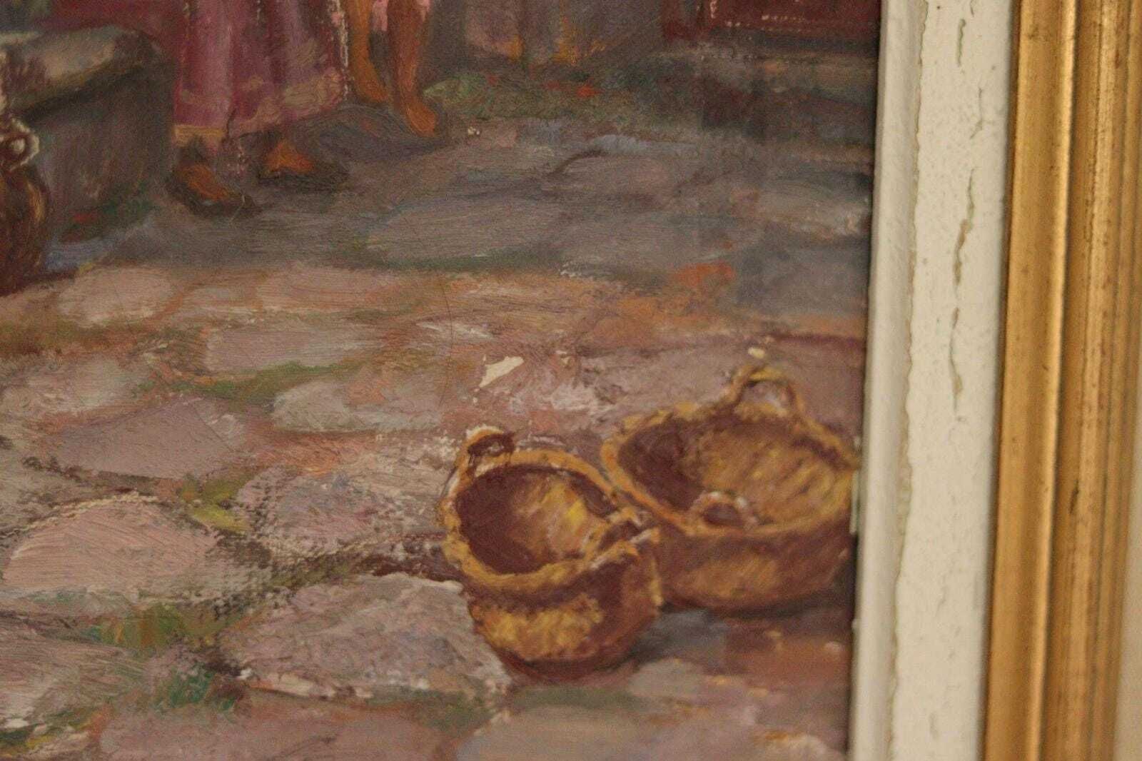Original Swedish Oil On Canvas – “People In Village” By Pontus Viljanen – Signed & Framed – 55 × 64 Cm (21.7" × 25.2") photo vintage