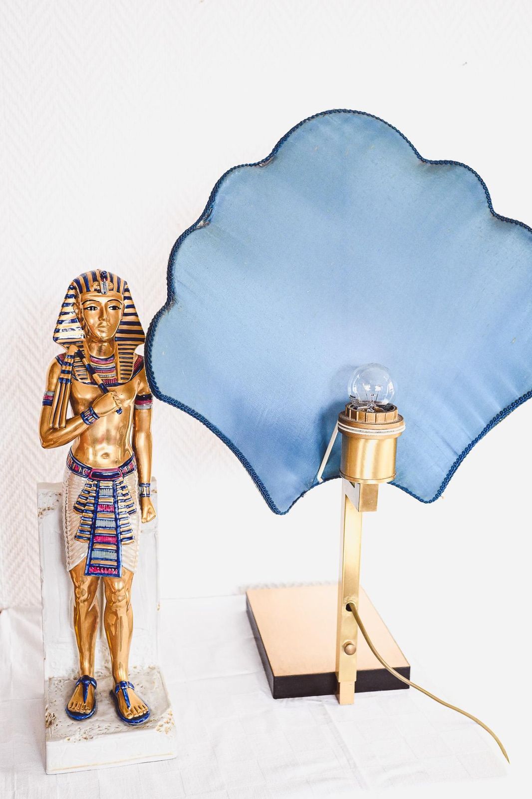 Vintage Edoardo Tasca Capodimonte Egyptian Pharaoh Table Lamp 58cm King Tut Porcelain Hollywood Regency Italy 1950s photo Lighting