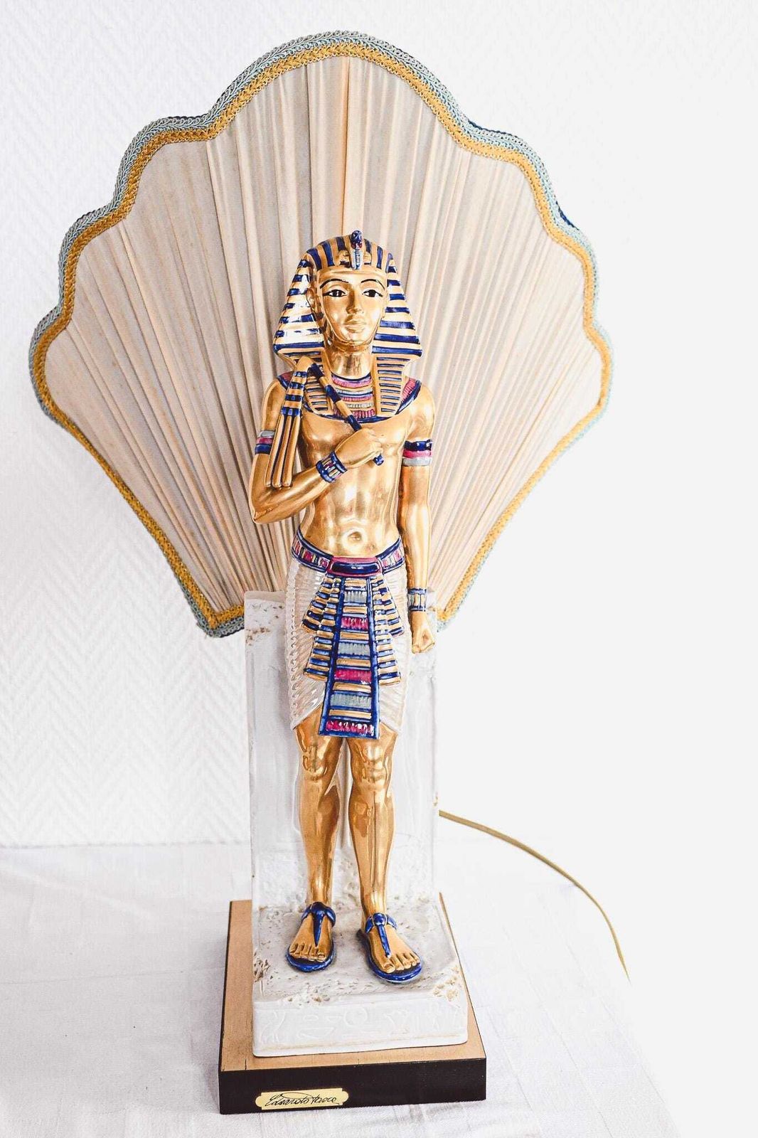 Vintage Edoardo Tasca Capodimonte Egyptian Pharaoh Table Lamp 58cm King Tut Porcelain Hollywood Regency Italy 1950s photo 442.0