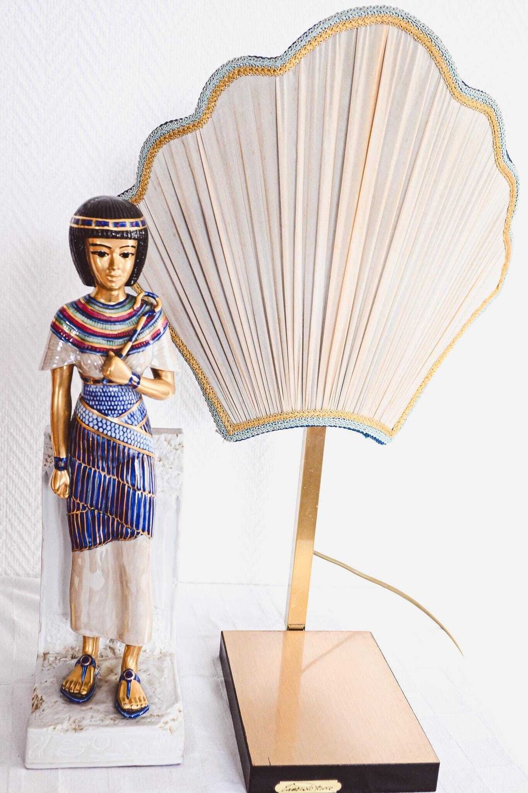 442.0 Vintage Edoardo Tasca Capodimonte Egyptian Pharaoh Table Lamp 58cm Hollywood Regency Porcelain Italy 1950s photo