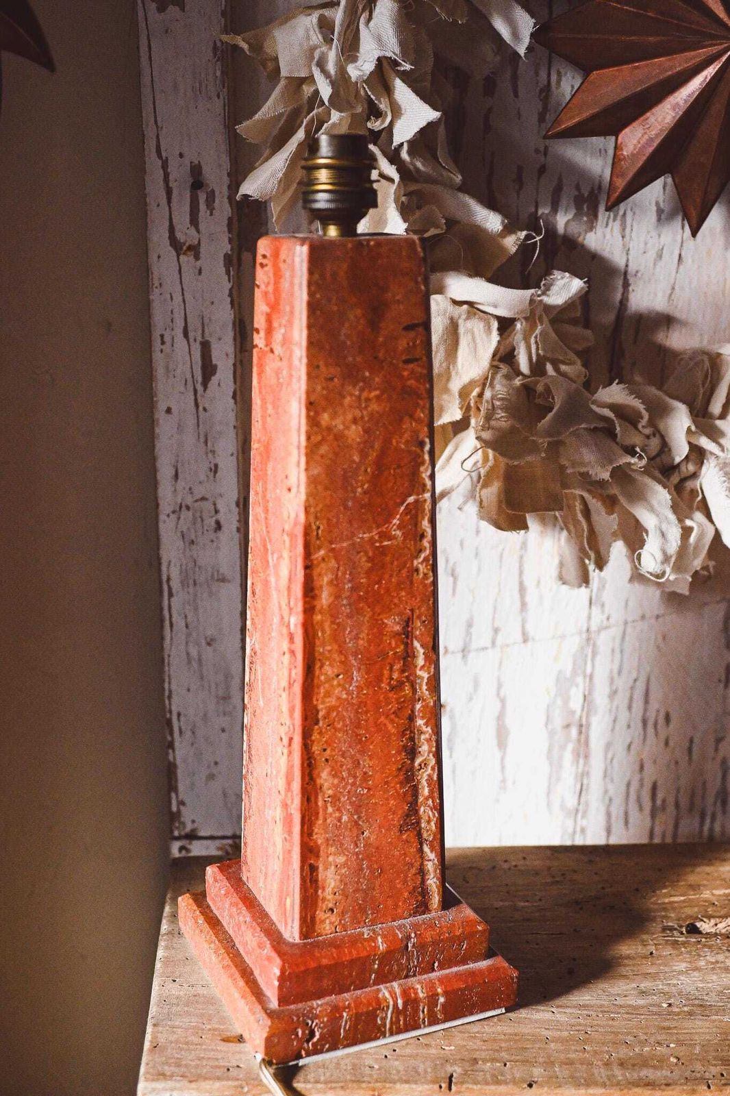 Vintage Red Travertine Table Lamp Base Italian Stone Lamp Mid Century Modern Lighting photo furniture