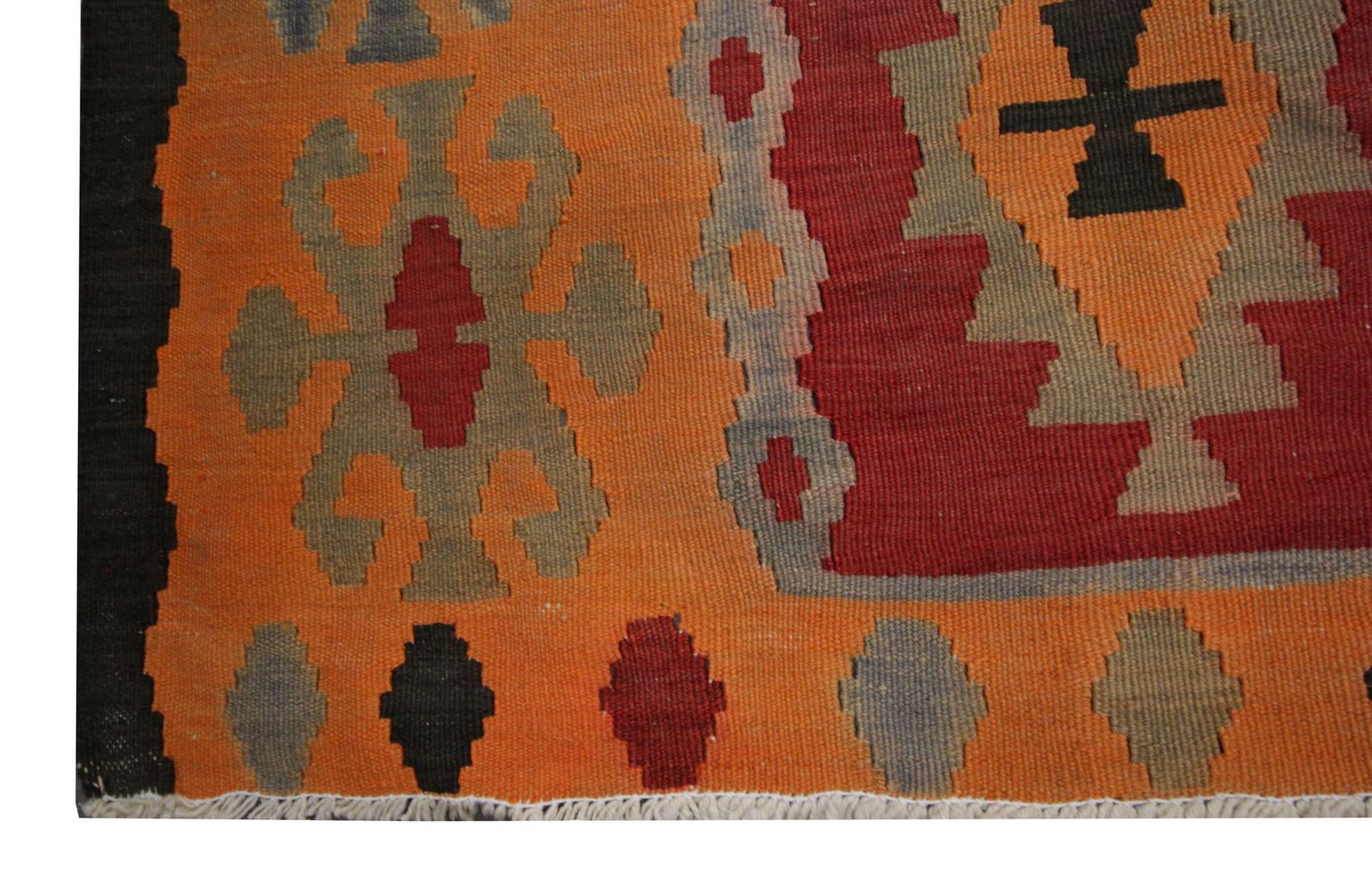 Vintage Red And Orange Kilim Rug From The 1980s, Flat Weave Tribal Wool Rug, 287 X 150 Cm photo Textiles
