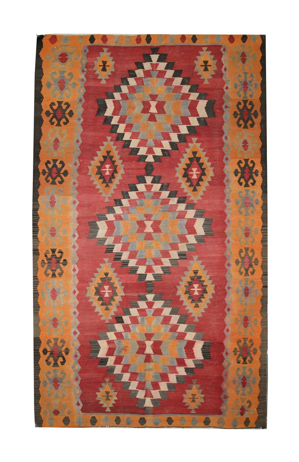 photo furniture Vintage Red And Orange Kilim Rug From The 1980s, Flat Weave Tribal Wool Rug, 287 X 150 Cm