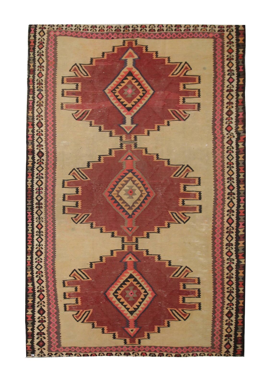 Vintage Kilim Rug 1980s Beige Terracotta Wool Flat Weave 290 X 175 Cm photo furniture