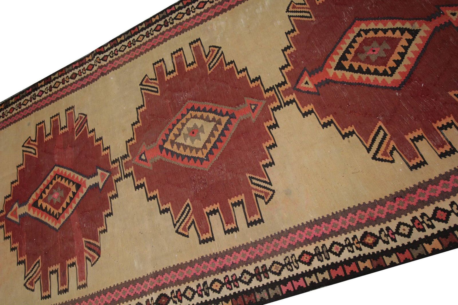 Vintage Kilim Rug 1980s Beige Terracotta Wool Flat Weave 290 X 175 Cm photo for sale