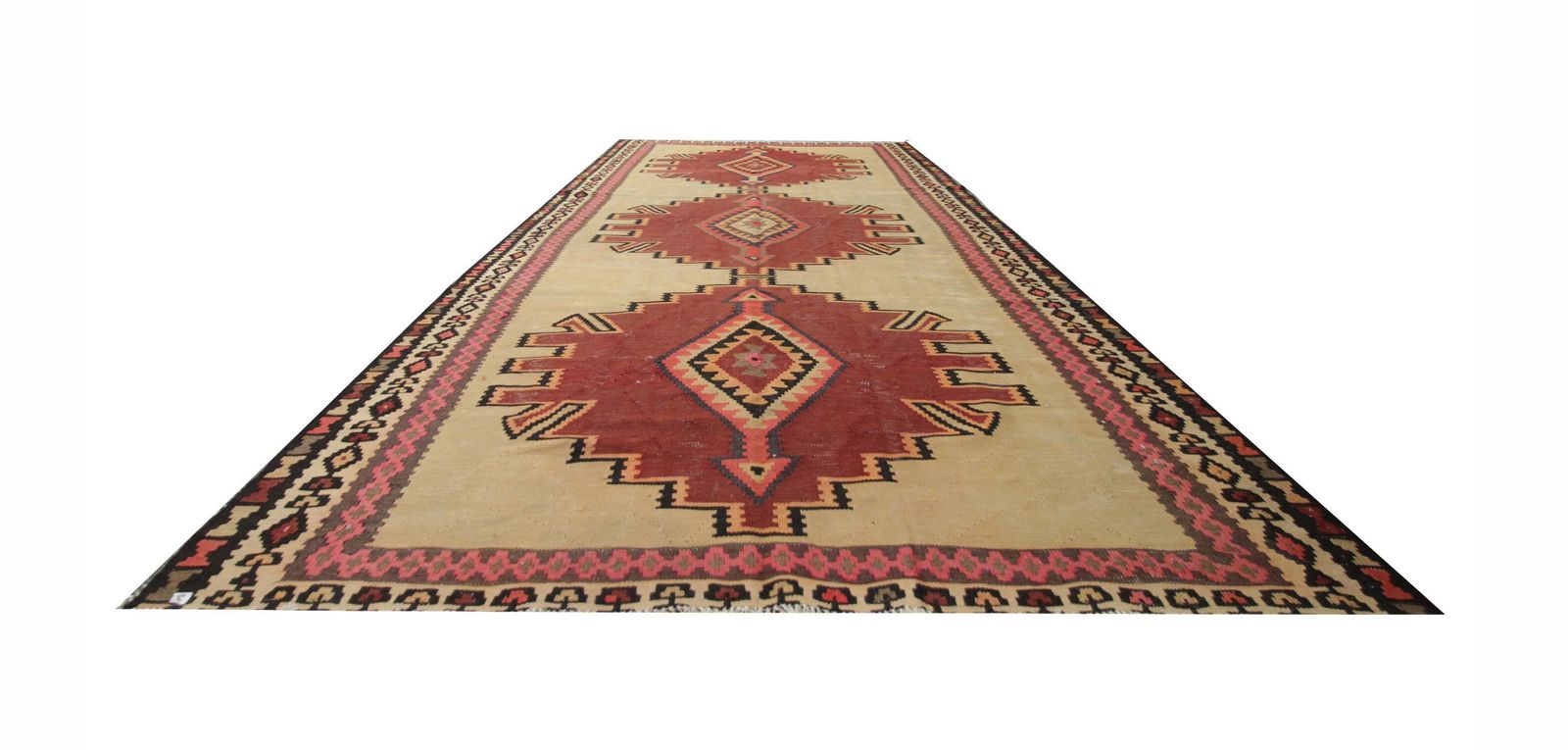 Vintage Kilim Rug 1980s Beige Terracotta Wool Flat Weave 290 X 175 Cm photo Textiles