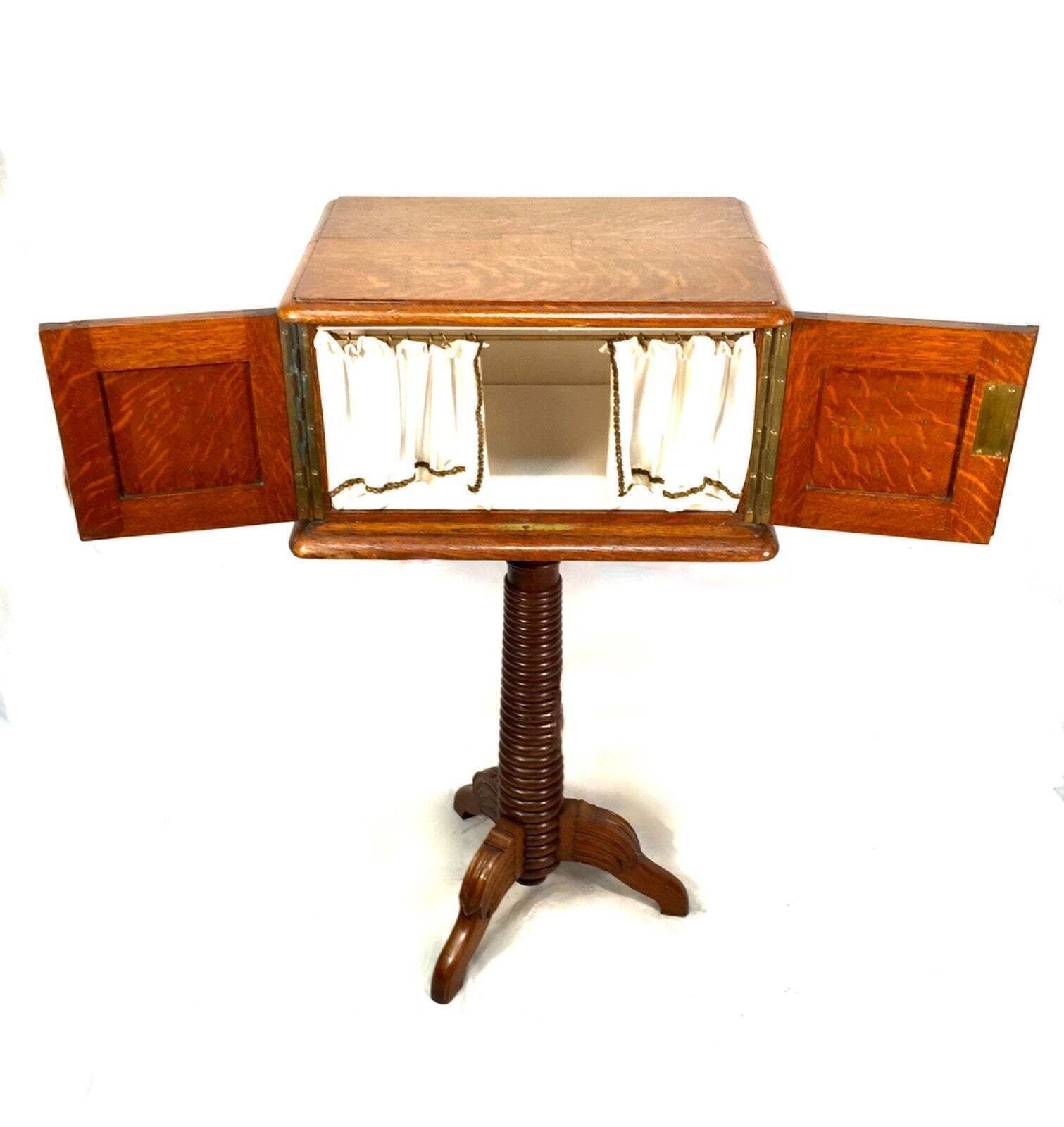 Antique Wooden Church Used Storage Box Stand With Key Salvaged & Repurposed photo for sale