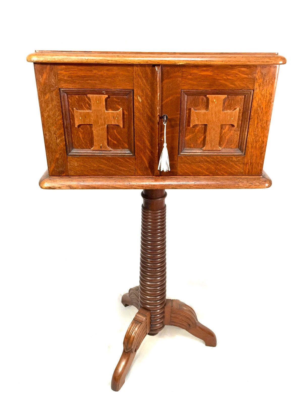 photo for sale Antique Wooden Church Used Storage Box Stand With Key Salvaged & Repurposed