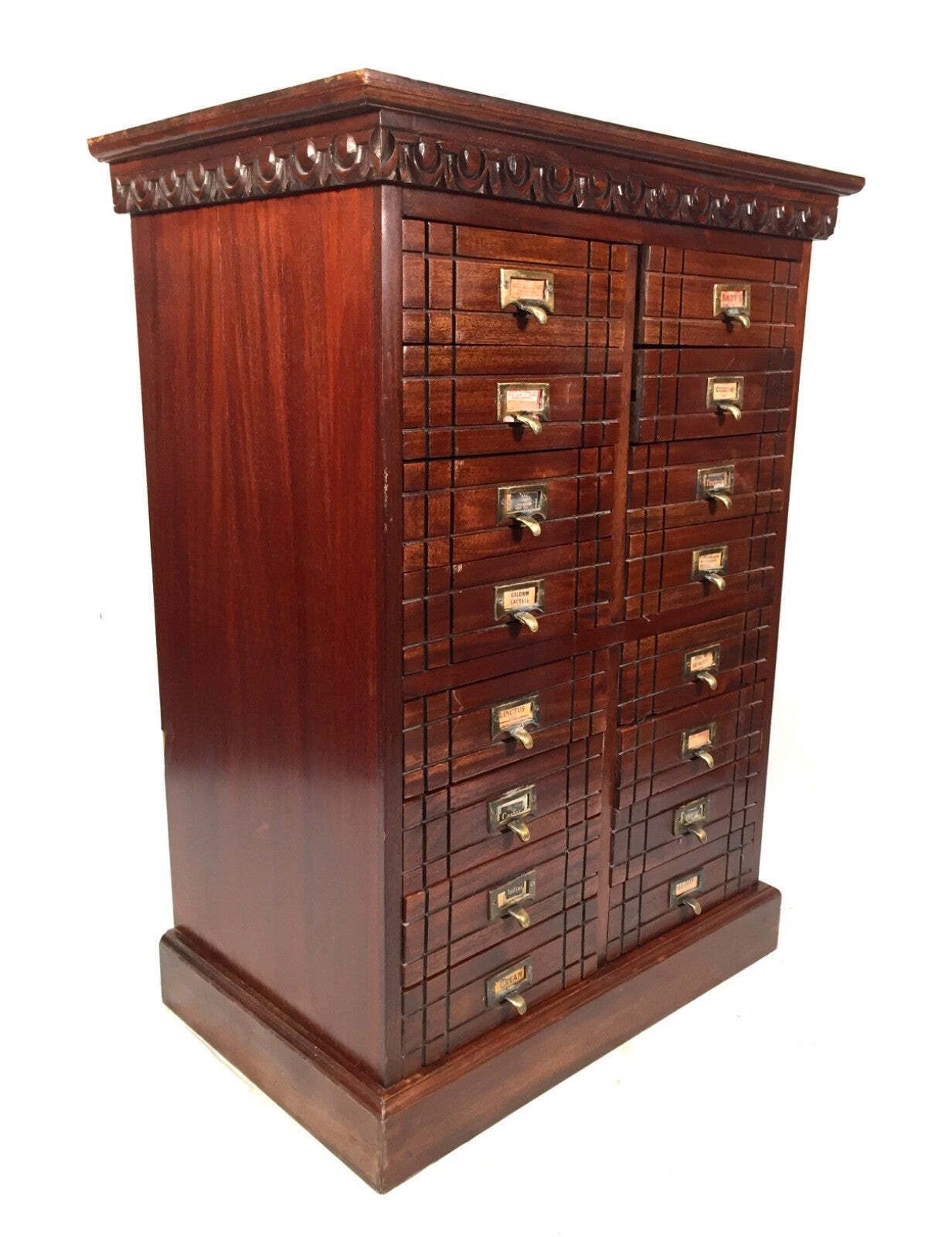 Antique Large Wooden Apothecary Drawer Unit / Storage Filing Cabinet Chest C1900
