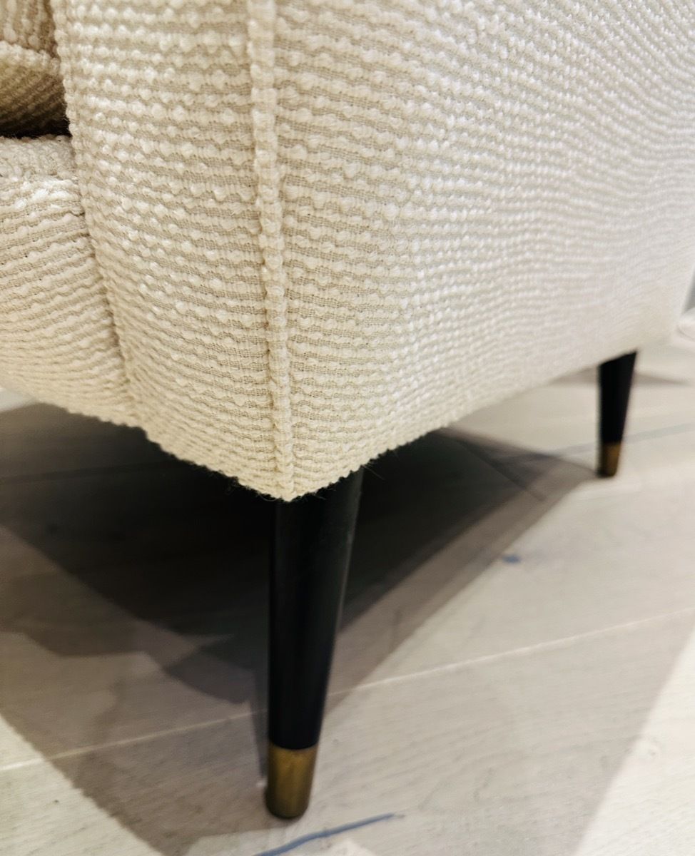 Pair Of 1950s French Cream Boucle & Brass Legs Lounge Armchairs photo vintage