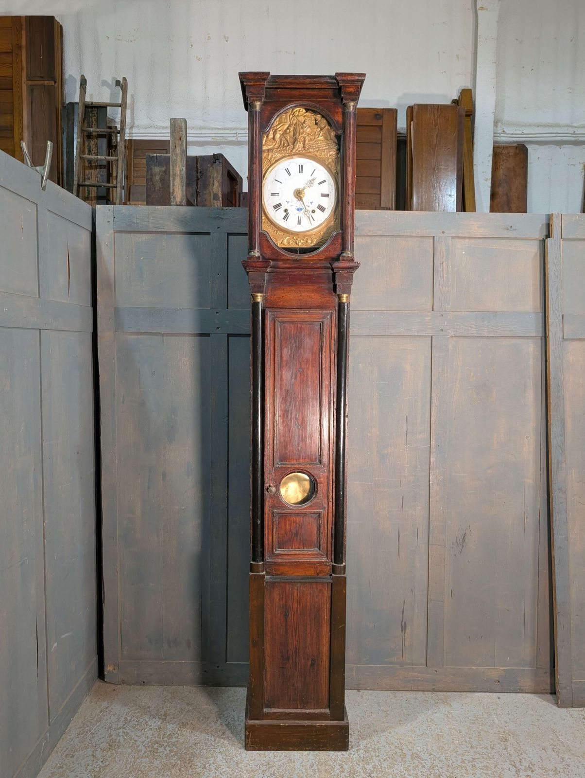 photo for sale Early 19th Century French Antique Pine Grandfather Clock
