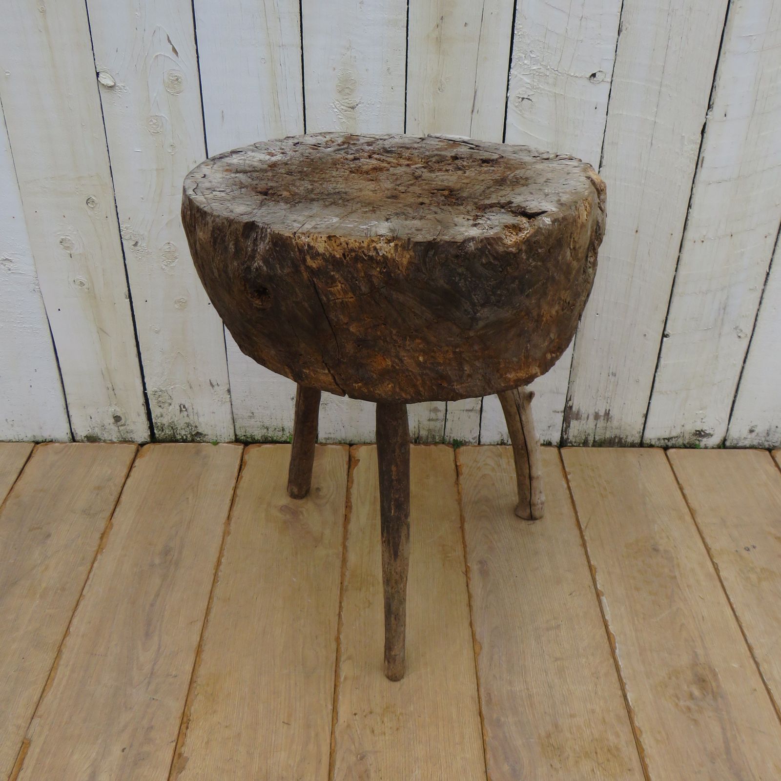 Antique French Chopping Block Side Table