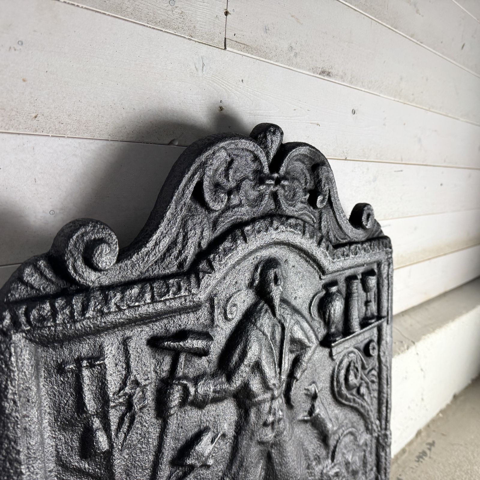 Antique Cast Iron Fire Back Depicting A Blacksmith photo 525.0