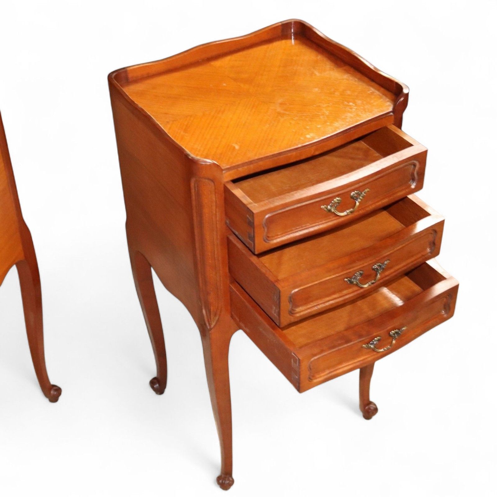 425.0 Pair Of Vintage French Walnut Louis XV Style Bedside Chests / Nightstands photo