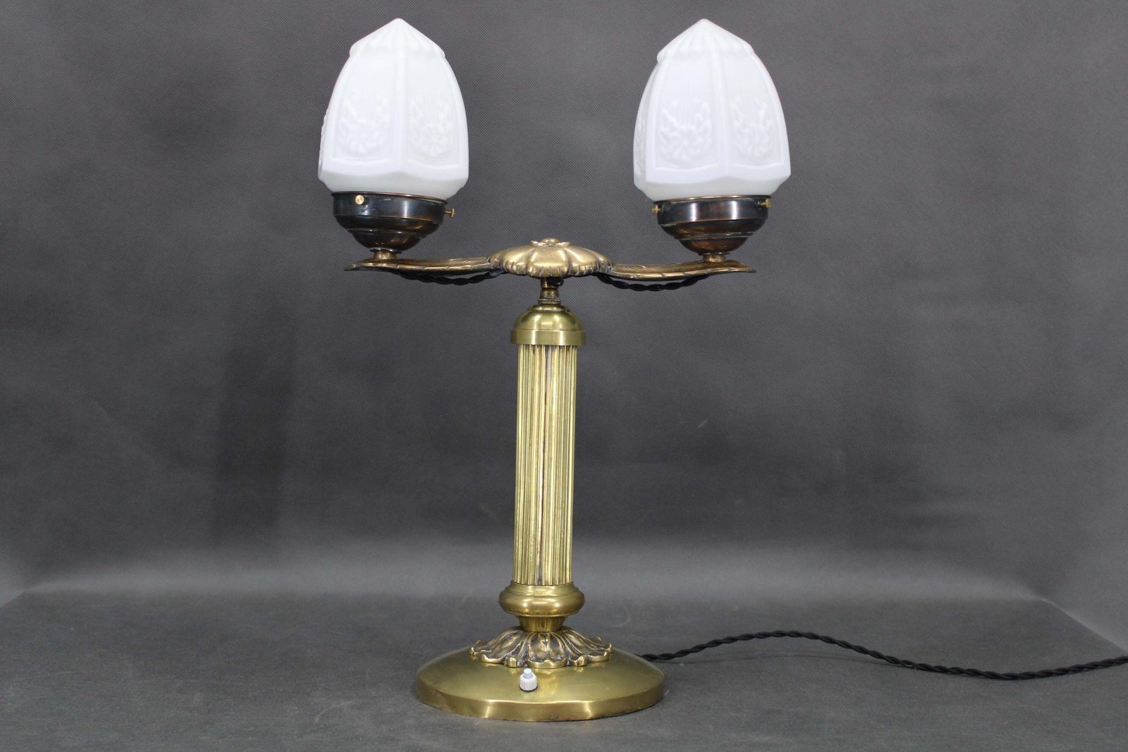 1930s Secession Brass And Glass Dual Desk Lamp, Czechoslovakia photo furniture