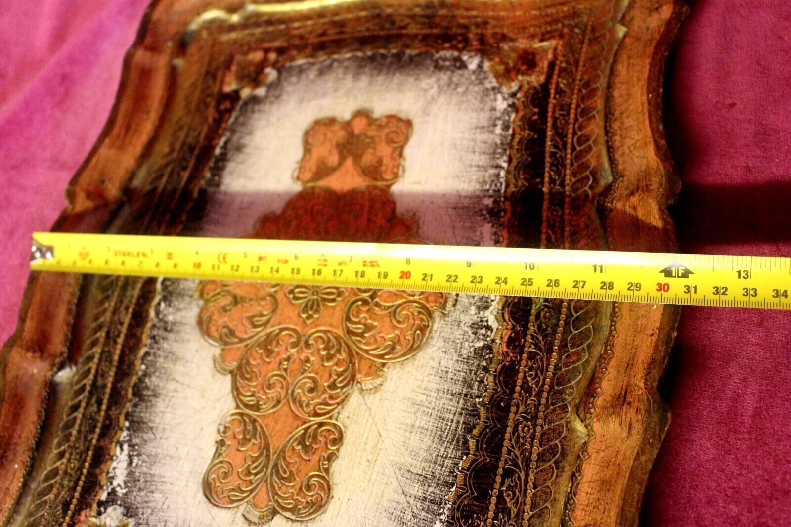photo for sale Vintage French Handcrafted Wooden Tray Hand Painted