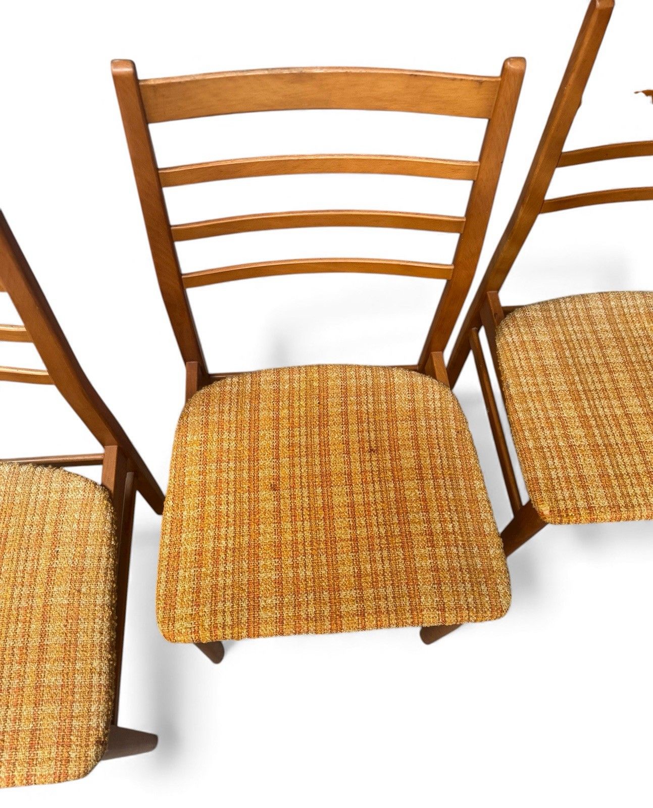 Set Of Four Beech Dining Chairs Mid Century Retro C1970s Ladder Backs photo Furniture