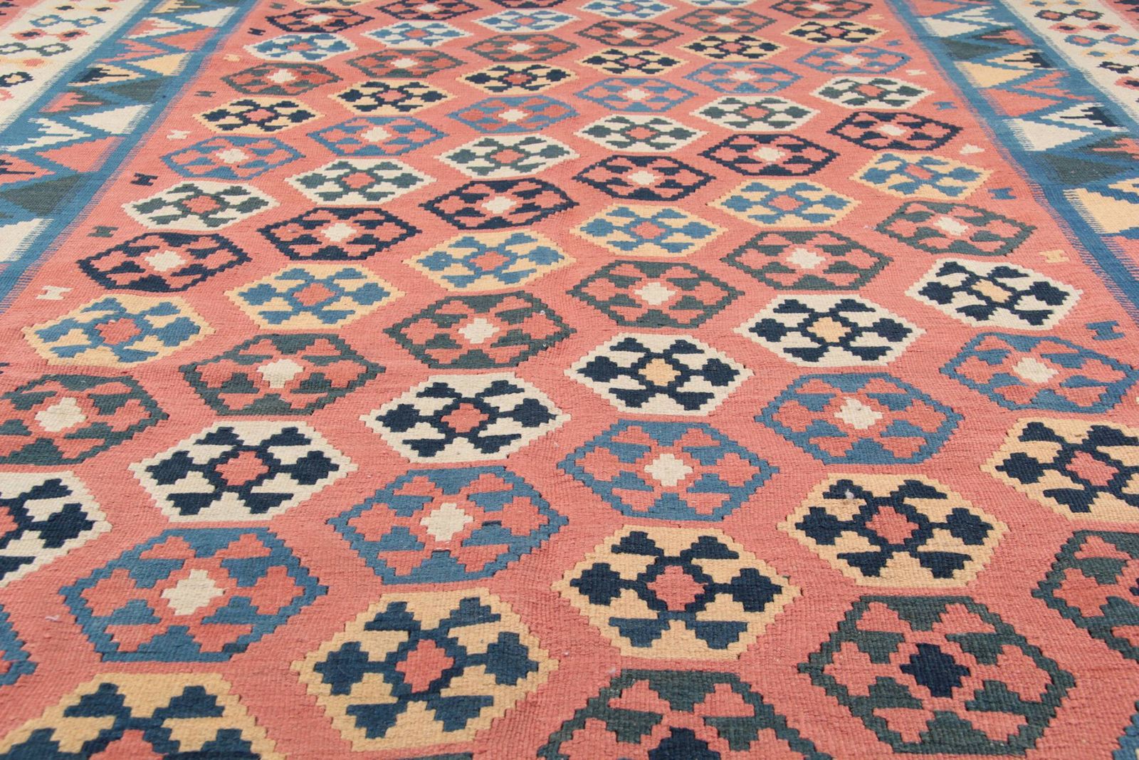 Tapis De Couloir Kilim Vintage à Tissage Plat Rouge, Bleu Et Terracotta, 323 X 218 Cm photo 2358.0